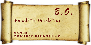 Bordán Oriána névjegykártya